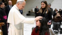 Popiežius laimina bendrojoje audiencijoje dalyvavusius ligonius