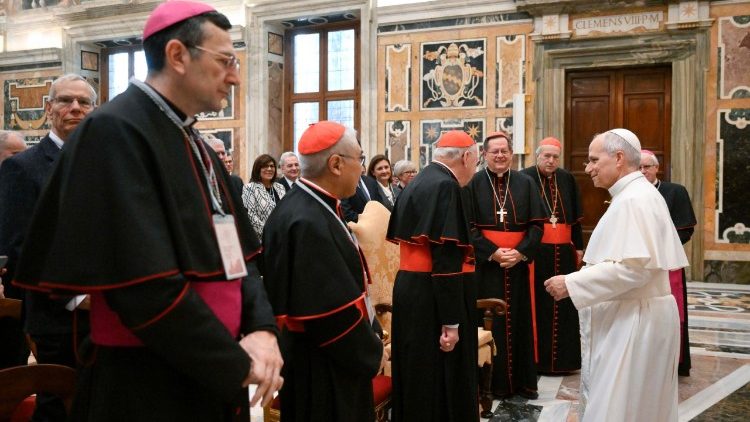 Pope Leo meets with the participants in the plenary assembly of the Dicastery for the Laity, the Family and Life]