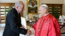 Papa Leão XIV durante a audiência com o presidente húngaro 