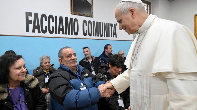 Pope Leo greets several elderly parishioners