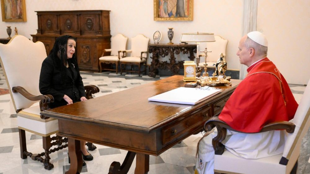 Leon al XIV-lea și președinta Republicii Malteze, Myriam Spiteri Debono