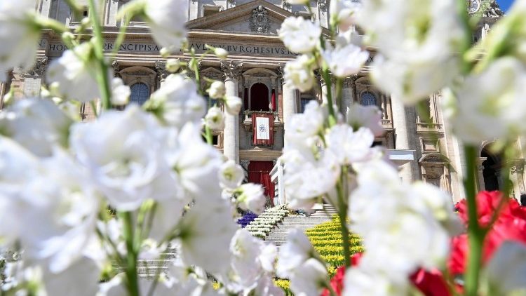 Flowers in St Peter's Square during the Urbi et Orbi blessing