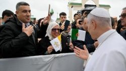 The Pope greets people in Annaba, Algeria