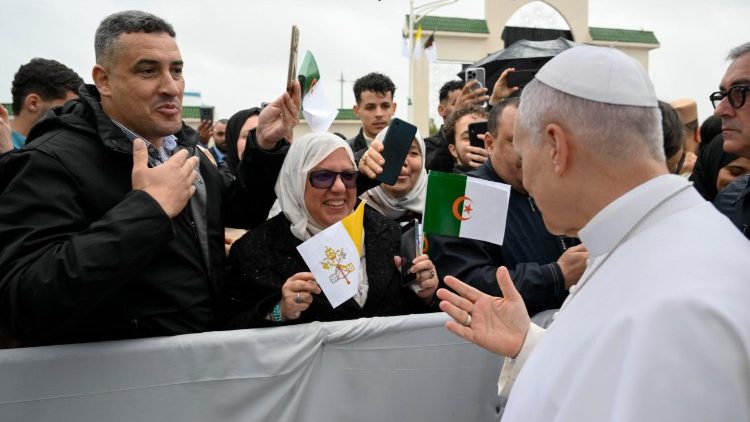 The Pope greets people in Annaba, Algeria