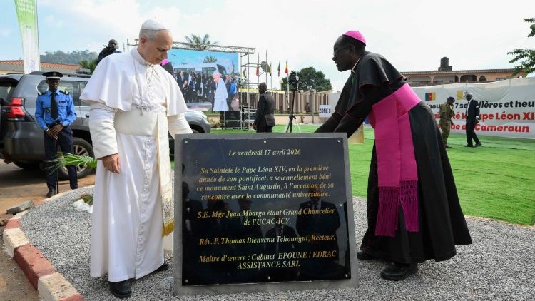 A commemorative plaque marking the papal visit to the university