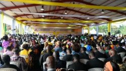 Pope Leo XIV meets students and professors at the Catholic University of Central Africa, in Yaounde
