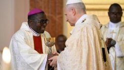 Pope Leo with Bishop Juan Domingo-Beka Esono Ayang of Mongomo, Equatorial Guinea