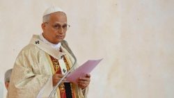 Pope Leo XIV during the Mass at Malabo Stadium