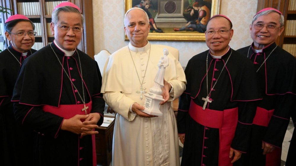 Pope Leo with the Vietnamese bishops this morning