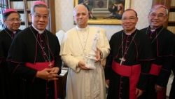 Pope Leo with the Vietnamese bishops this morning