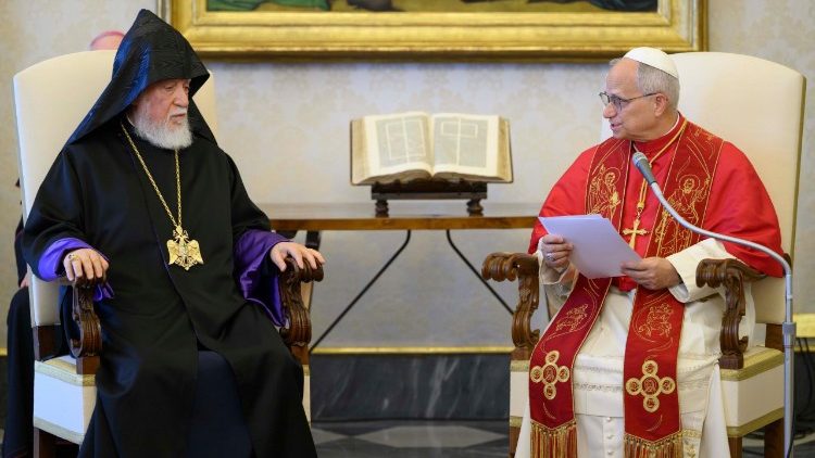 Pope Leo XIV speaking during his meeting with His Holiness Aram I, Catholicos of the Armenian Apostolic Church – See of Cilicia 