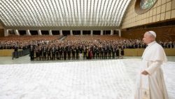 Papa Leão XIV durante a audiência desta manhã na Sala Paulo VI