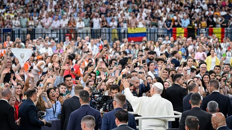About 80,000 packed into the stadium to welcome the Pope