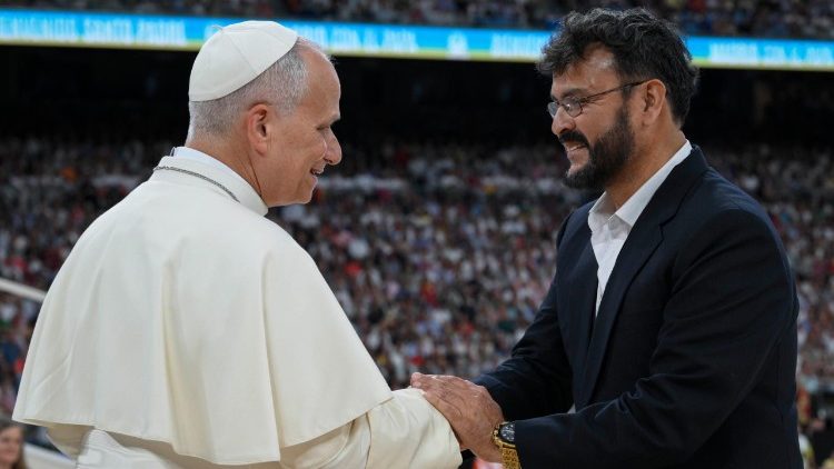 Pope Leo XIV at the Bernab&eacute;u Stadium in Madrid