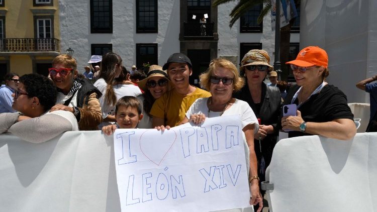 The local Church community in Las Palmas gathers to see Pope Leo