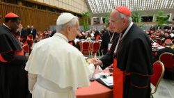 Pope Leo XIV shakes hands with Cardinal Brislin