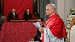 León XIV pronuncia su discurso en la Basílica de San Marino, durante su visita pastoral a la República.