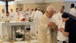 Missa na Casa Santa Marta presidida por dom Luigi Travaglino no aniversário da morte do Papa Francisco