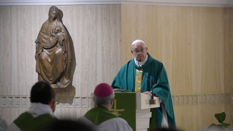 Pope Francis preaches at Mass in the Casa Santa Marta