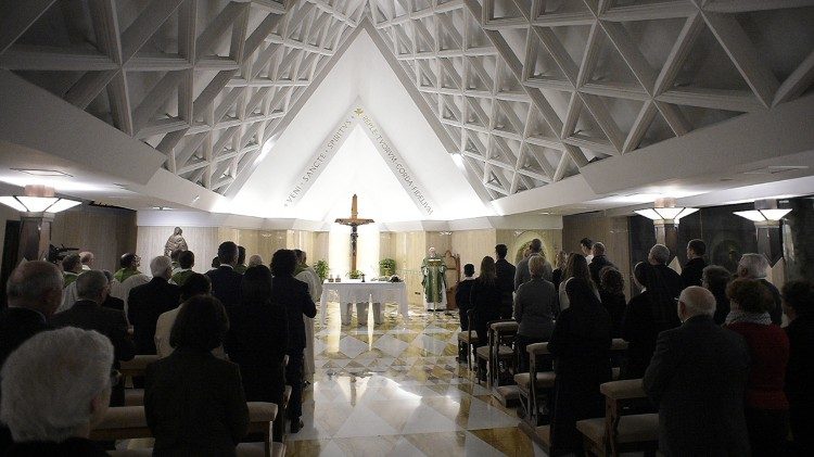 Pope Francis celebrates Mass at the Casa Santa Marta on Thursday.