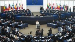 Le Pape au Parlement européen, à Strasbourg, le 25 novembre 2014. 