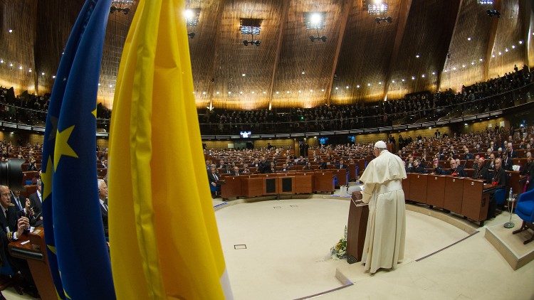 Pope Francis during his visit to the European Institutions in Strasbourg in 2014