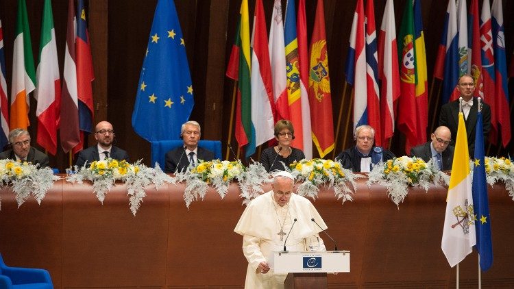 Papa Francesco in visita a Strasburgo, al Consiglio d'Europa, Unione Europea, 2014.11.25 