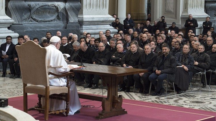File photo of Pope Francis meeting the priests of Rome