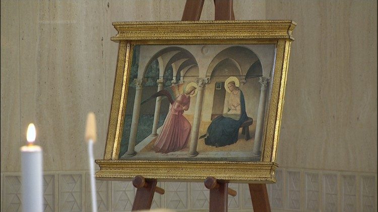 Image of the Annunciation present in the chapel of the Casa Santa Marta, 25 March 2020