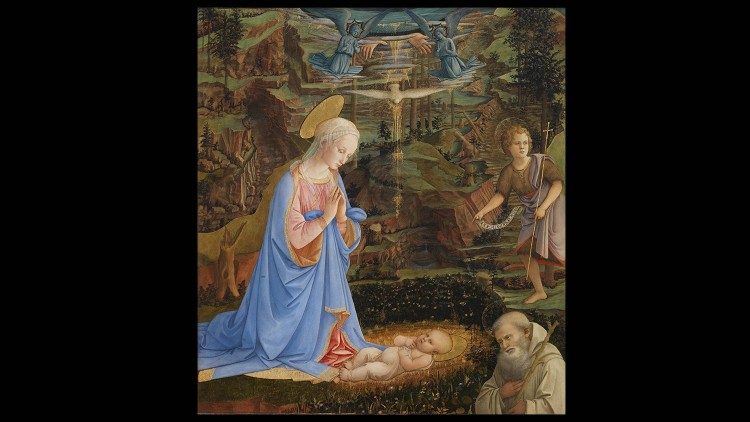 Tilbedelse av barnet av Fra Filippo Lippi (malt til Camaldoli-klosteret)