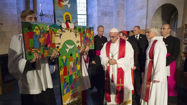 File photo of Pope Francis in Lund Cathedral during his apostolic visit to Sweden