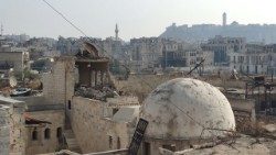 Разбураныя будынкі ў сірыйскім горадзе Алепа. Ілюстрацыйнае фота