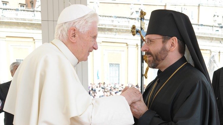 Großerzbischof Swjatoslaw Schewtschuk von Kyiv bei Papst Benedikt XVI. am 30. März 2011 im Vatikan