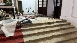 Część szkód w kościele pw. św. Doroty w Sławucie, 25 października 2023 r.