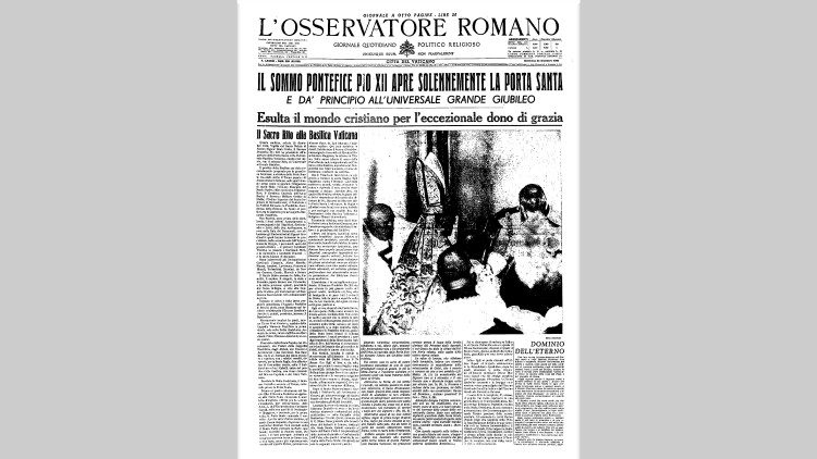 Prima pagina dell'Osservatore Romano sull'apertura del Giubileo del 1950.