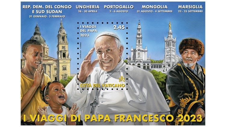 Le emissioni filateliche del 4 novembre 2024, il francobollo con i viaggi del Papa nel 2023