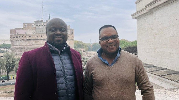 Fr Maxwell Wullar, left, at Vatican News' offices in Rome