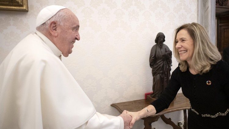 Ms Celeste Saulo, Secretary-General of the World Meteorological Organisation meeting with Pope Francis on Friday