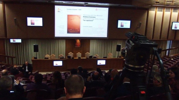 Un momento della proiezione in Vaticano del film "Io capitano" di Matteo Garrone