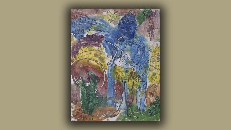 Marc Chagall, il "Suonatore di violino"; tecnica mista su carta.