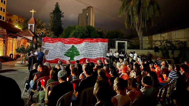 Prayer vigil in Beirut, Lebanon, five years after the devastating port explosion on 4 August 2020
