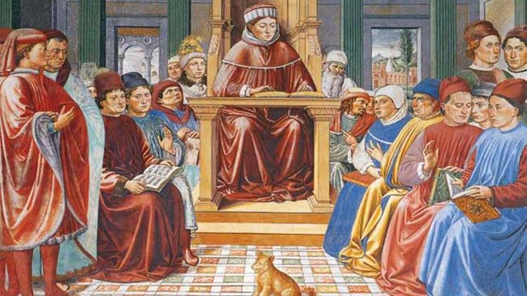 Agostino insegna retorica, Benozzo Gozzoli, chiesa Sant'Agostino, San Gimignano