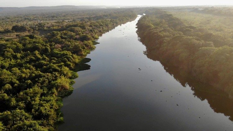 Aerial view of the Amazon River — the most powerful river in the world — winding its way through Brazil, Colombia, and Peru.