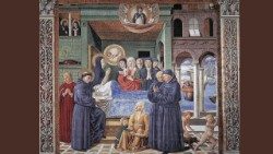 2025.08.27 Benozzo Gozzoli, Morte di santa Monica, 1464-65, affresco, San Gimignano, Chiesa di Sant’Agostino