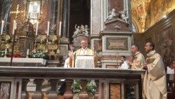 El cardenal Parolin en la basílica de San Agustín, en Roma, para la misa en memoria litúrgica de Santa Mónica