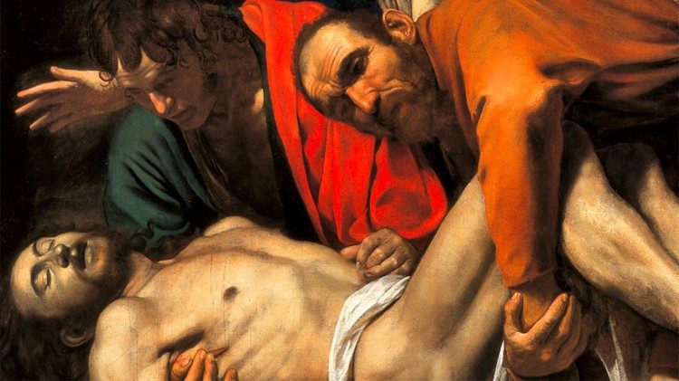 La Déposition du Caravage, tableau prêté par les Musées du Vatican pour l’exposition universelle d'Osaka. 