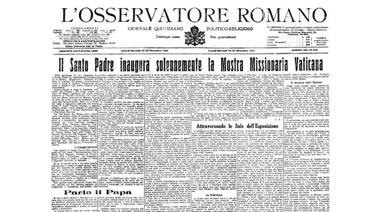 Žinia apie parodos atidarymą dienraščio „L’Osservatore Romano” pirmajame  puslapyje