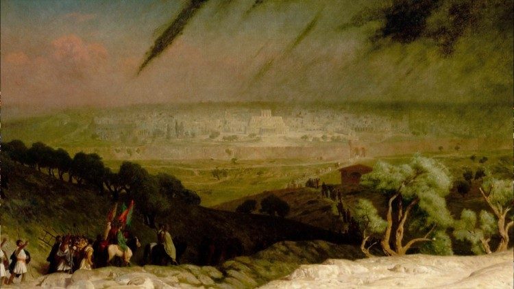 Detalhe com a cidade de Jerusal&eacute;m ao fundo