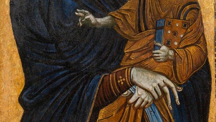 Particolare delle mani della Vergine e del Figlio