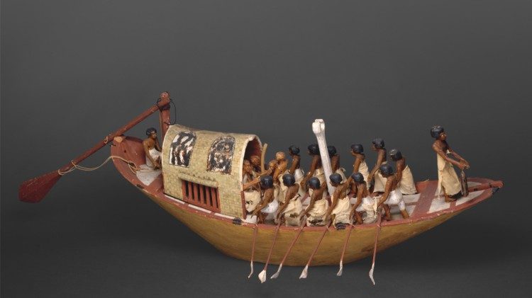 Modellino di imbarcazione egizia ,Medio Regno, XII dinastia, primi anni del regno di Amenemhat I, ca. 1981-1975 a.C., Tebe, regione meridionale di Asasif, Tomba di Meketre, Metropolitan Museum of New 